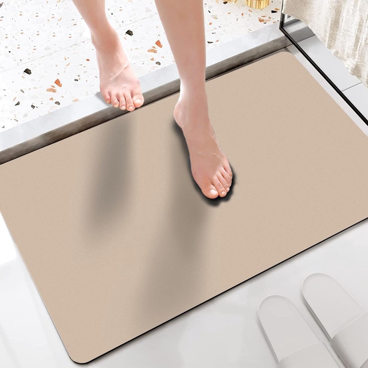 Omgoods - Badmat 40 x 60 cm - Waterabsorberend en Antislip Beige