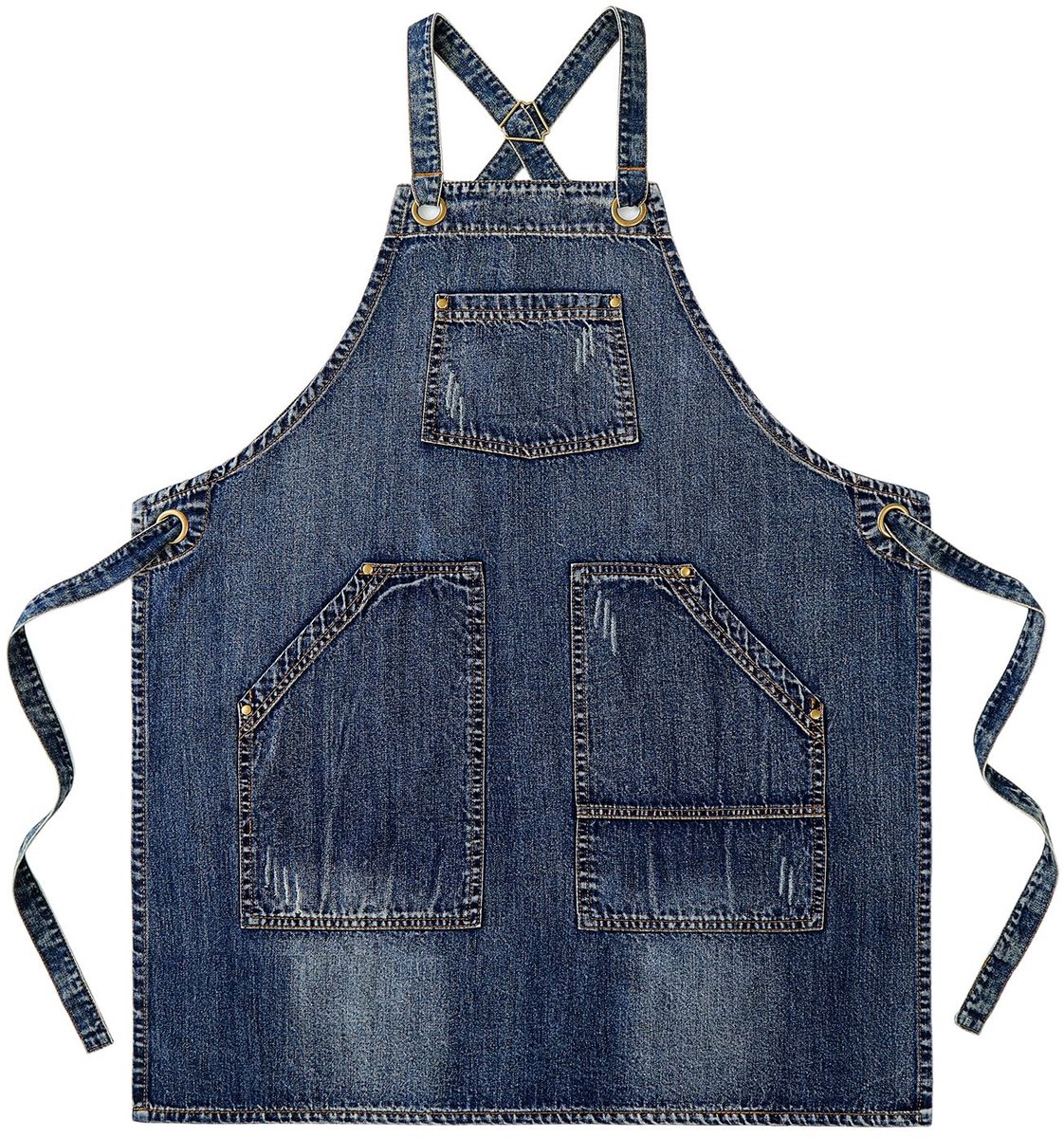 Omgoods - Katoenen Denim Schort met Verstelbare Band en Pocket