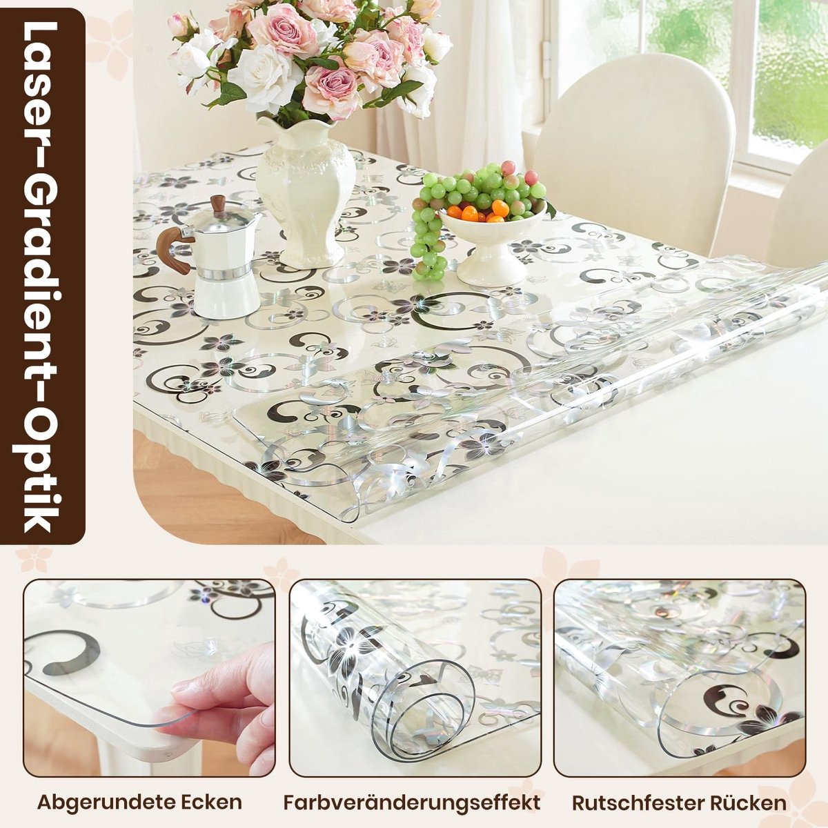 Omgoods - Doorzichtig Tafellaken met Bloemenprint 60 x 110 cm
