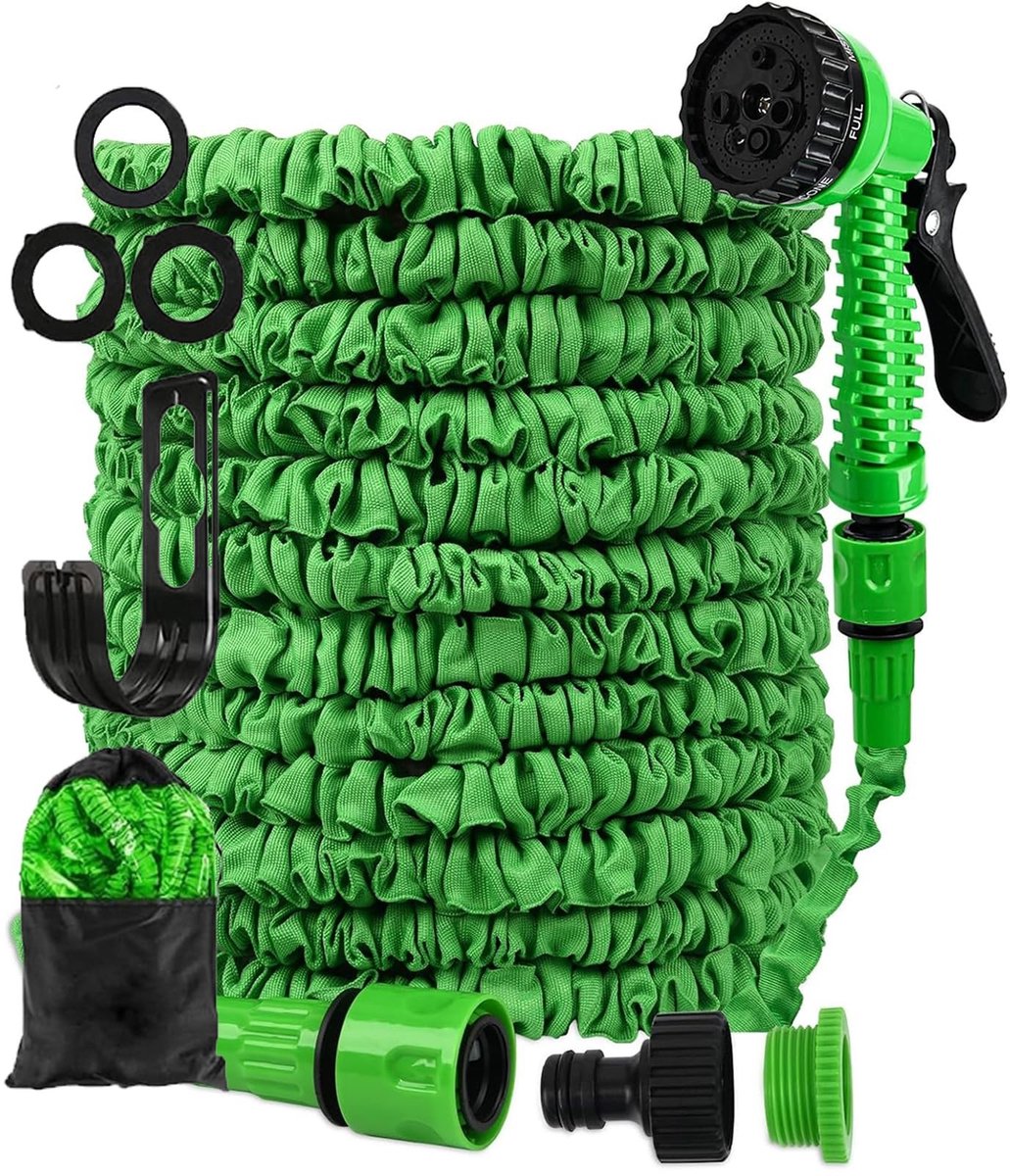 Omgoods - Uitbreidbare Tuinslang 7.5m tot 30m met Spray Gun en 7 Functies Groen