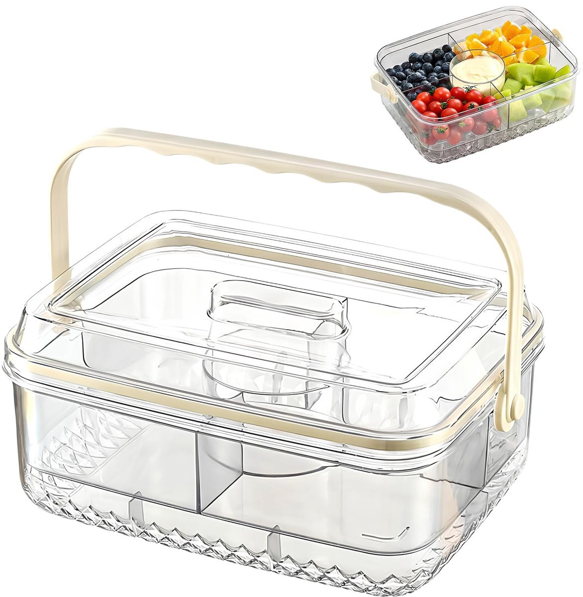 Omgoods - Snackbox met Vakken en Deksel - Draagbare Luchtdichte Transportbox