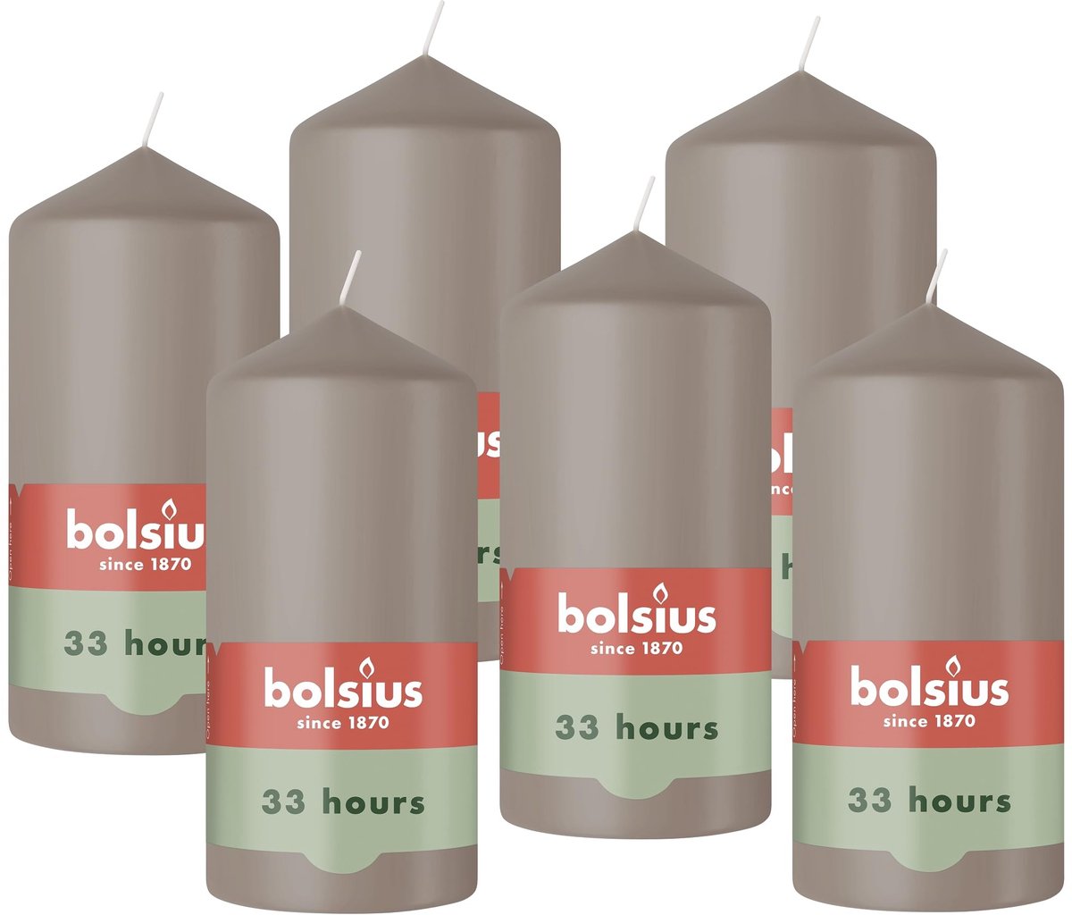 Omgoods - Set van 6 Taupe Pillar Kaarsen van 12 cm