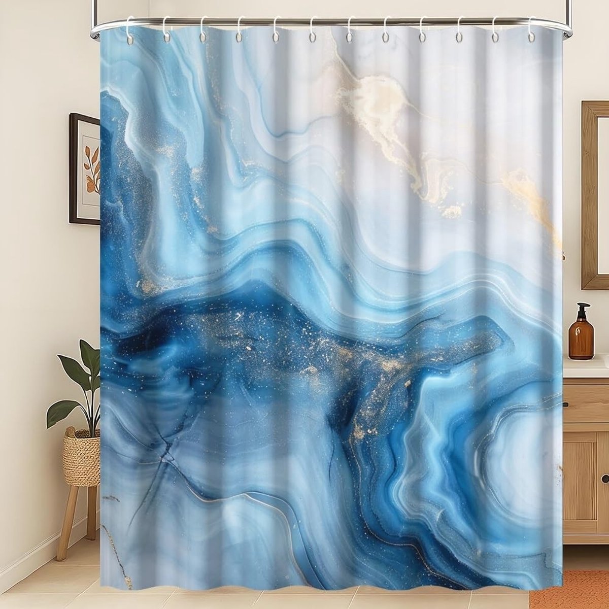 Omgoods - Marmeren Douchegordijn Blauw - Abstracte Waterdichte Badkamer Gordijn 120 x 180 cm