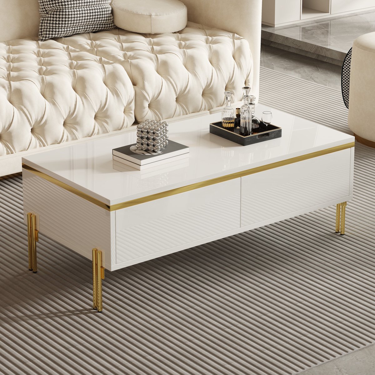 COVREO Salontafel 100x50x36 cm wit, spaanplaat met dubbele lades