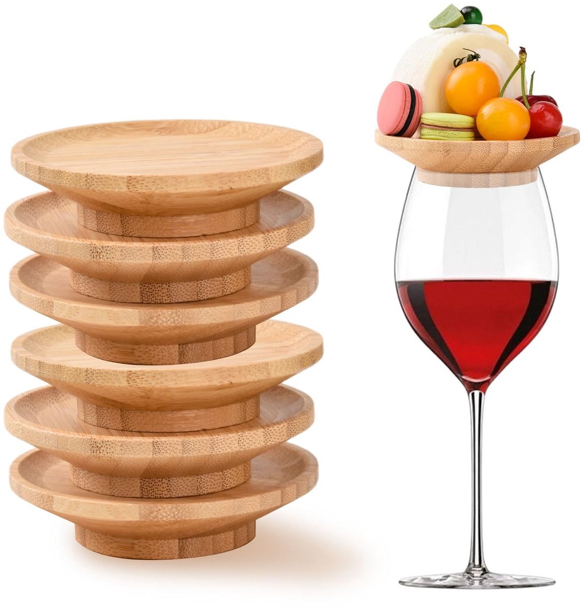 Omgoods - Set van 6 Wijnglas Topper Hout voor Charcuterie Plank