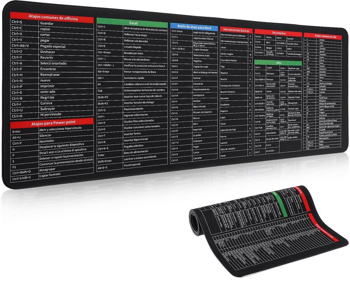 Omgoods - XXL Antislip Bureaumat met Spaanse Toetsenbord Shortcuts