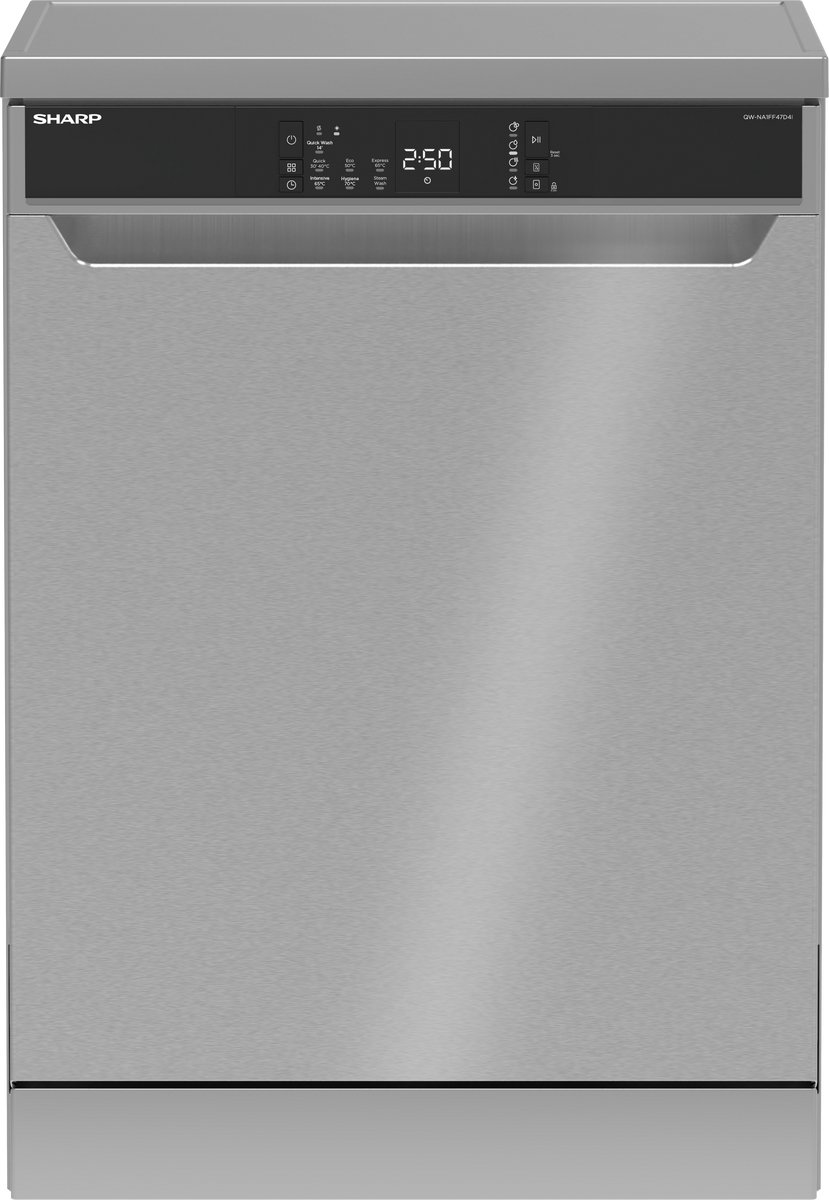 Sharp QWNA1FF47D4WEU vrijstaande vaatwasser energie label D 7 programma's steam wash aktief droogsysteem zilver