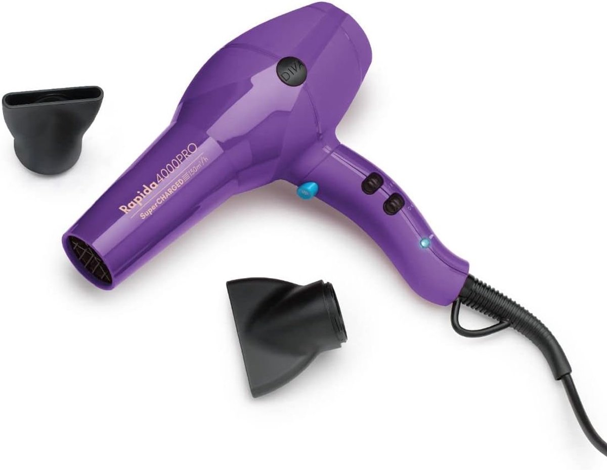 SnelShoppen - Haar Föhn 2200W met 4 Warmte-instellingen, 2 Snelheden, Koude Luchtfunctie, Violette Kleur voor Professionele Styling en Snelle Droging