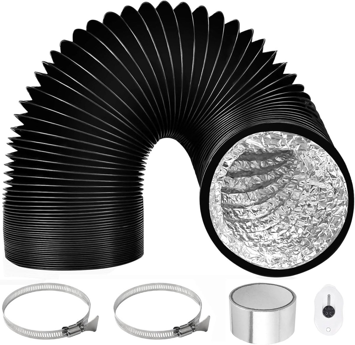 Afvoerslang 100mm 3m - Flexibele Aluminium Slang - Inclusief 2 RVS Slangklemmen - SnelShoppen