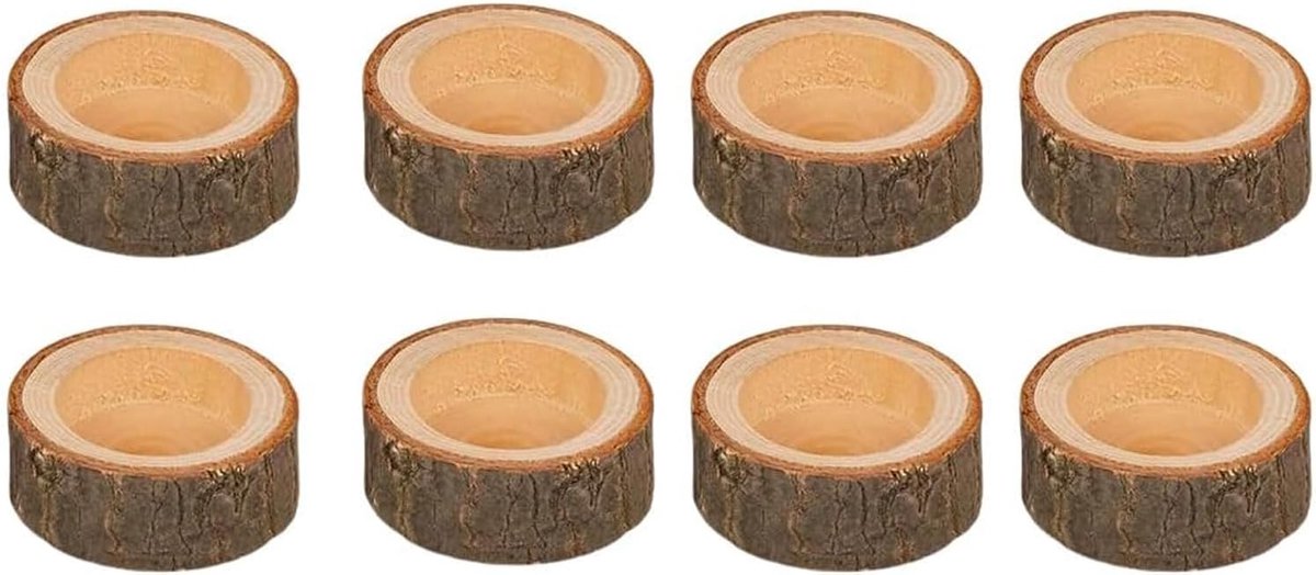 SnelShoppen - Houten Teelichthouders Set van 8 - Natuurlijke Hout, Geschikt voor Feesten, Thuis, Cosy Sfeer, Elegante Decoratie, Teelicht Houder