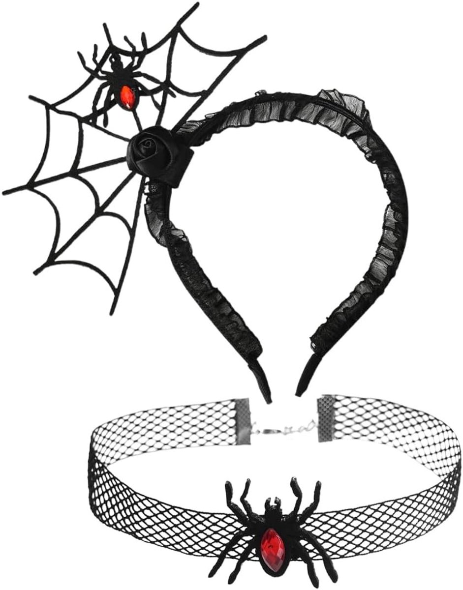 Spinnenweb Haarband voor Halloween - Vrouwelijke Heks Accessoire met Spin - Perfect voor Feestjes en Kostuums
