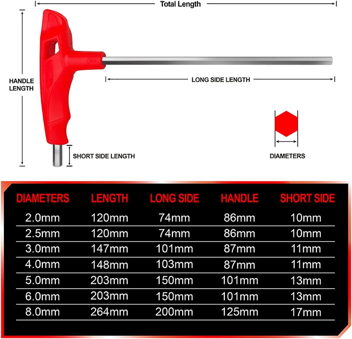 Hexaansluitingen 8mm - CR-V staal - Ergonomische T-handgreep - Voor sterke grip en comfort - ShopVlot