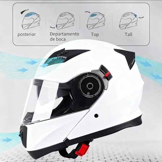 Witte systeemhelm met klapbaar kinstuk, aanpasbare ventilatie aan voor- en achterkant.