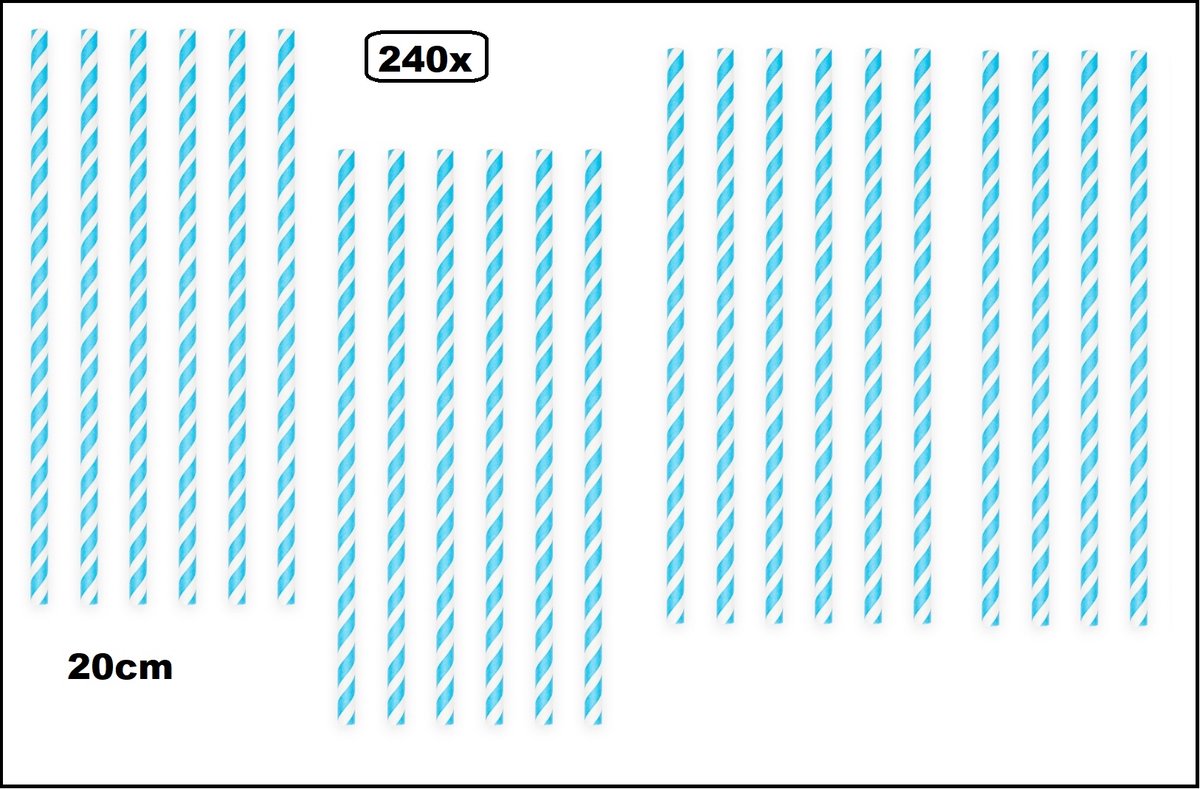 240x Papieren rietjes stripes blauw/wit - 100% biologisch afbreekbaar - Thema party feest festival uitdeel rietje drinken