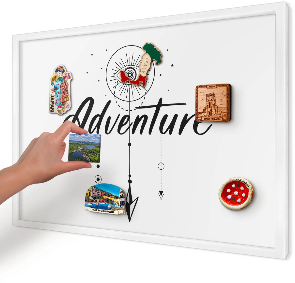 Artprintcave Wit Magneetbord mit Witte Lijst - 60x40 cm - Avontuurthema Magneetbord Voor Foto's - Minimalist Bord Voor Magneten - Teksten