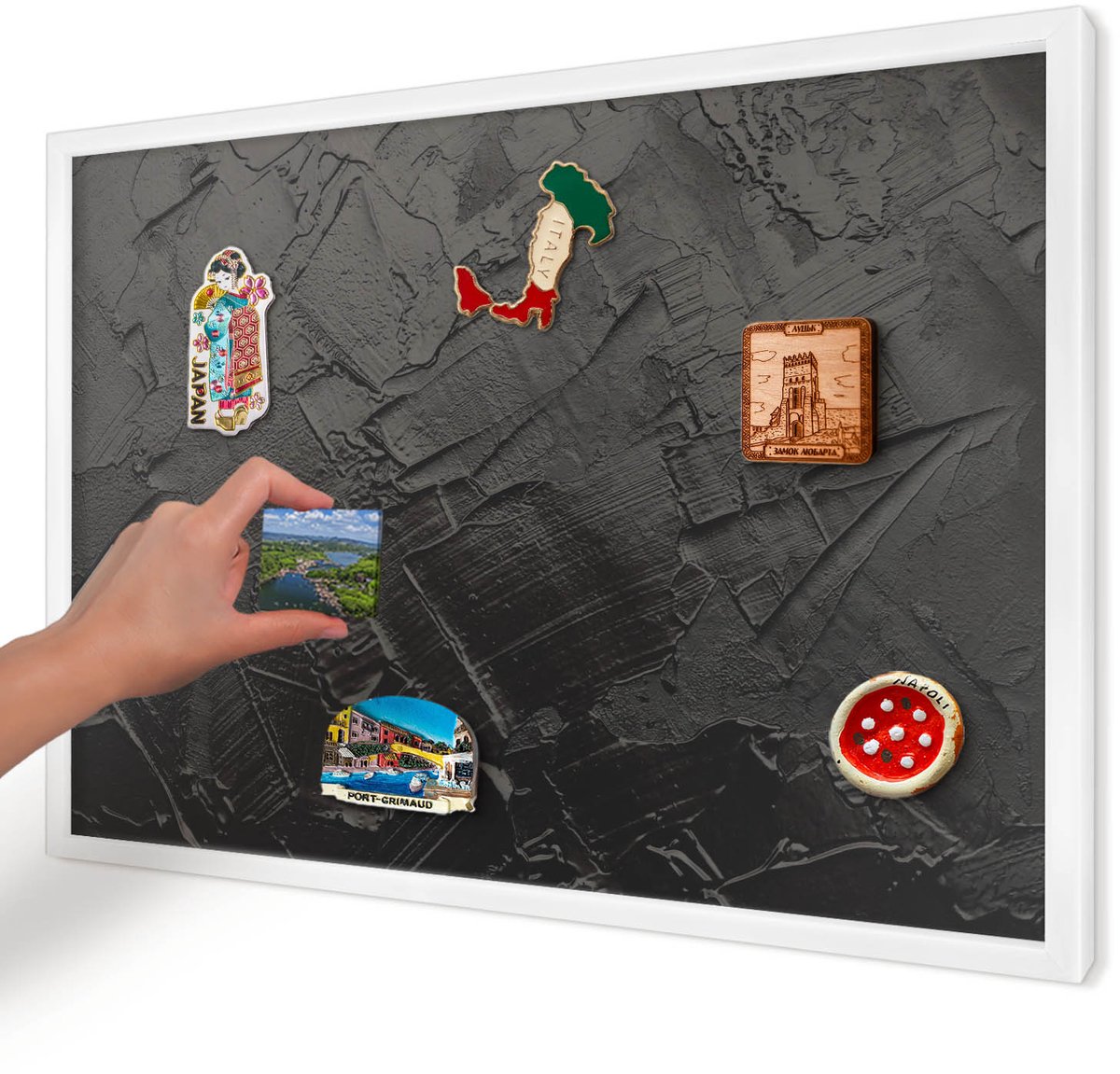 Artprintcave Zwart Magneetbord mit Witte Lijst - 60x40 cm - Gestructureerd Zwart Magnetisch Bord Voor Magneten - Abstract Notitiebord - Abstractie