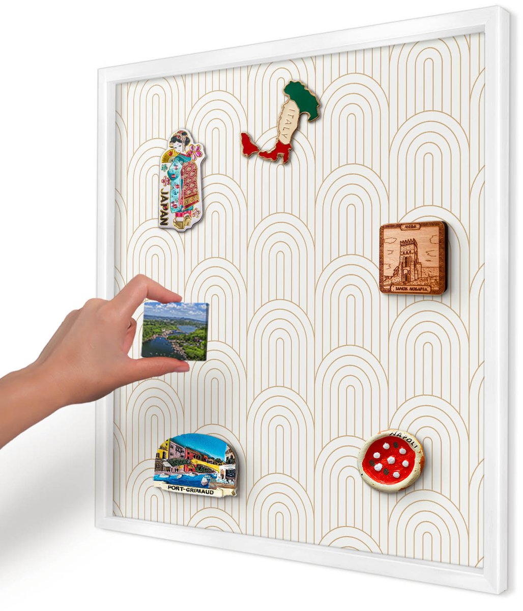 Artprintcave Beige Magneetbord mit Witte Lijst - 50x50 cm - Artistieke Bogen Magnetisch Bord Voor Magneten - Geometrische Magneetbord Voor Foto's - Achtergronden En Patronen