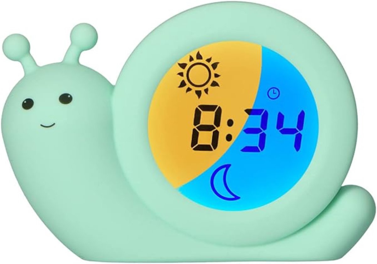 Verte Slaapwekker - Wekker - Educatieve Wekker voor Kinderen - Nachtlampje - Leren Slapen en Wakker Worden met Een LED-Wekker voor Kinderen - Slak - Mint