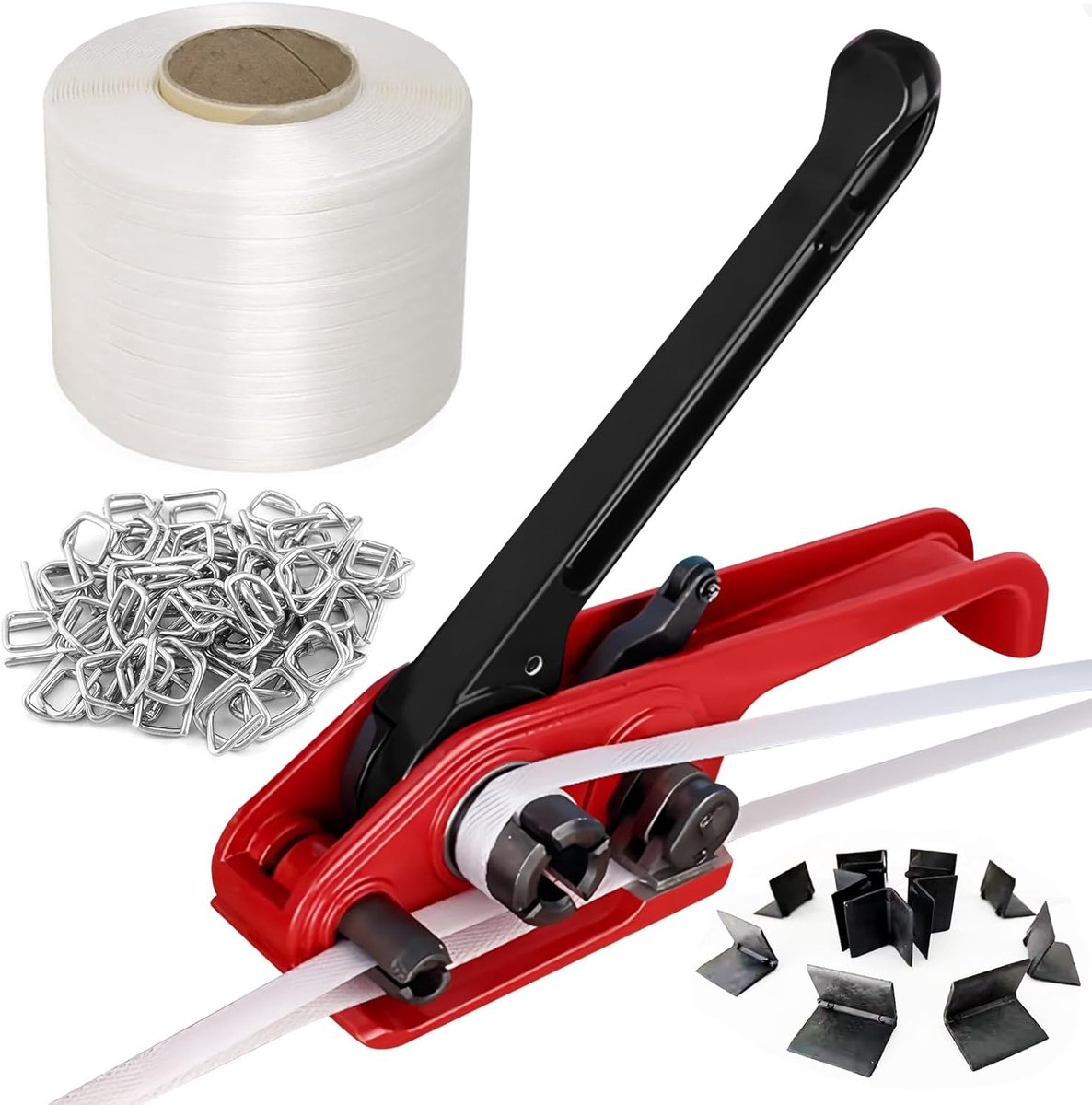 Handmatige strapping kit - 50M flexibele polyester banden - 100 metalen gespen - eenvoudig en snel verpakken - SnelShoppen
