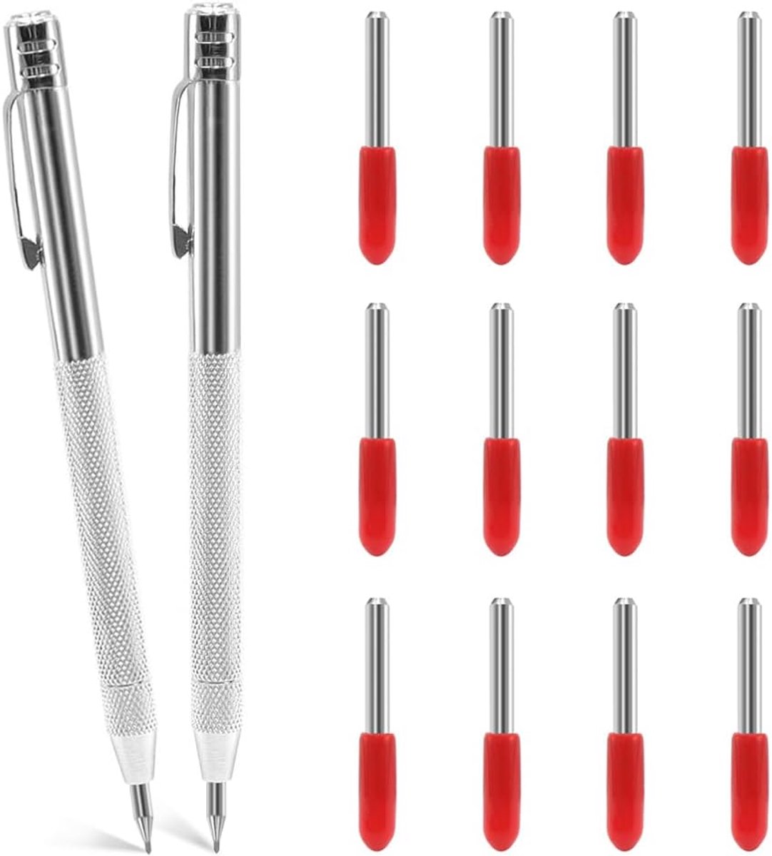 SnelShoppen - Metal Tear Needle Set 2 Stuks, Tungsten Carbide Pen met 12 Vervangende Rode Markeer Dots, Tear-off Gereedschap voor Glas, Metaalplaat, K