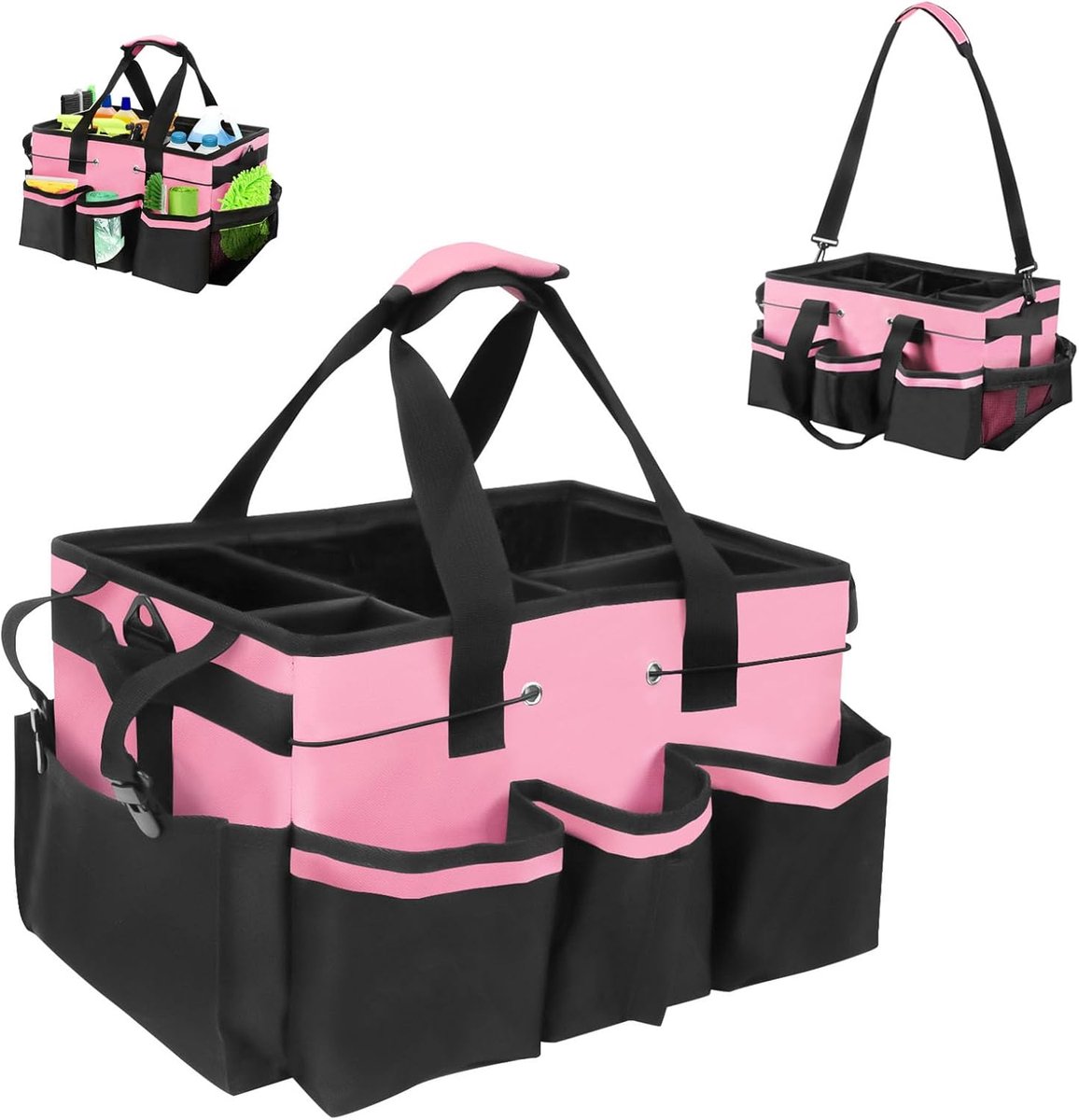 SnelShoppen - Grote Schoonmaak Caddy Organizer 40x23,5x27,5 cm, Vouwbare en Draagbare Schoonmaakmiddelen Organizer met Handvat en 5 Vakken, Waterproof