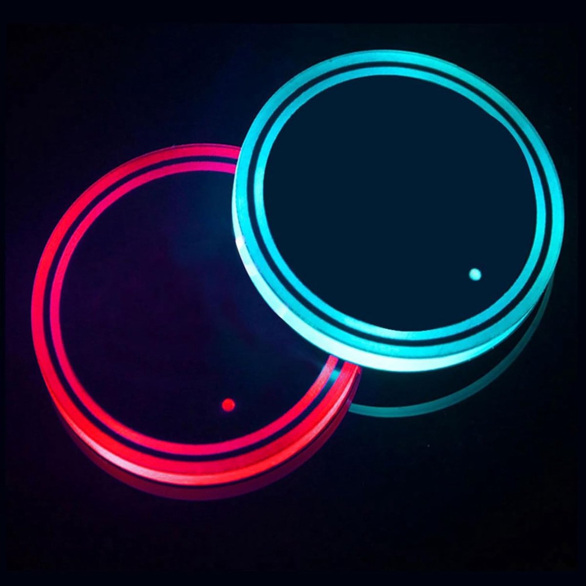 SnelShoppen - Set van 2 LED Auto Coasters, LED Bekerhouder Licht, Luminous Bekerhouder met 7 Kleuren, USB Oplaadbare Auto Accessoires, Interieur Verli