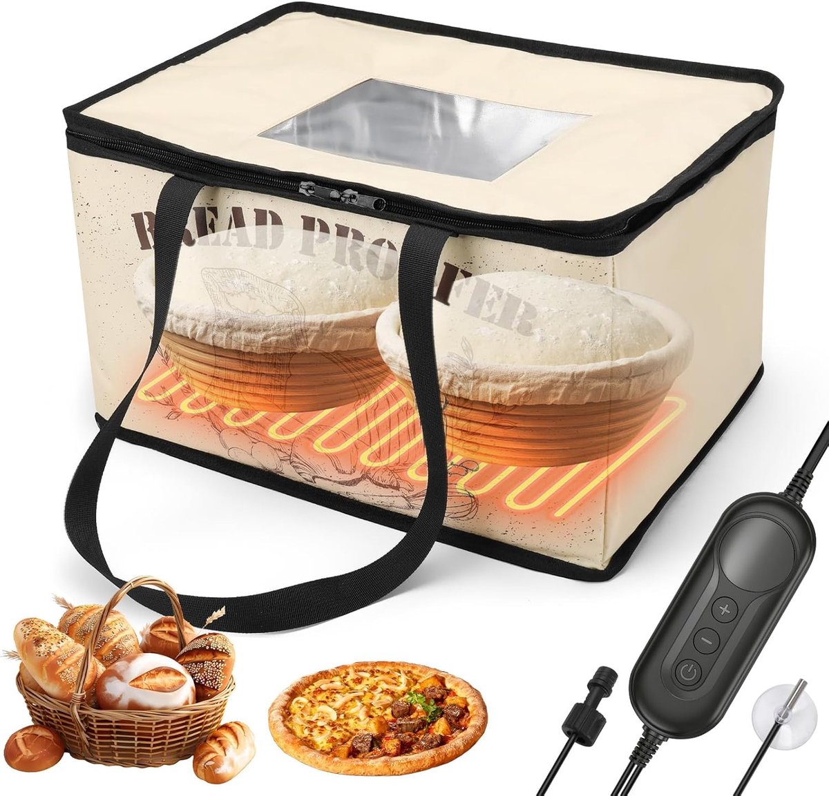 Brooddoos met verwarming en temperatuur sensor - 30 liter - opvouwbaar - ideaal voor deeg en brood - ShopVlot