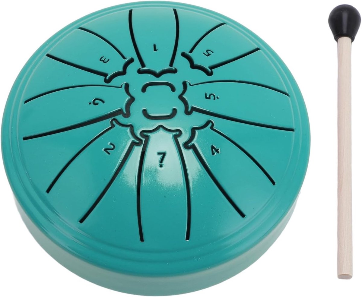 SnelShoppen - Steel Tongue Drum 4 Inch 8 Noten Carbon Staal Handpan met Drumstok en Muziekboek voor Meditatie en Ontspanning (GROEN)