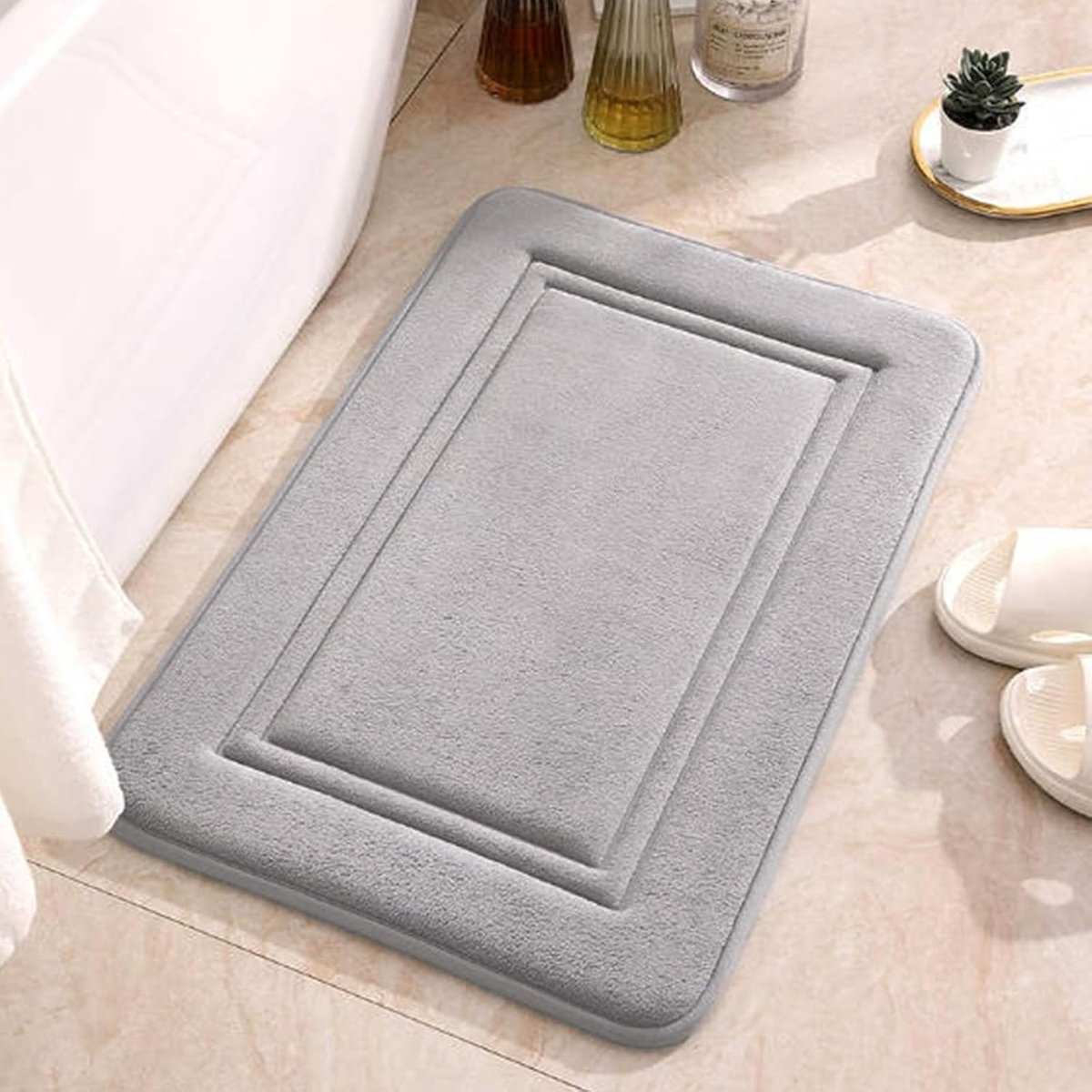 SnelShoppen - Badmat, Antislip, 40x60cm, Zachte Badkamer Tapijt, Waterabsorberend, Badmat met Rubber Achterkant, Badmat voor Douche, Bad, Toilet, Grij