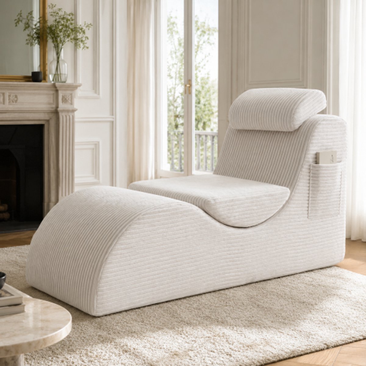 Beige luie fauteuil zitzakstoel - modern uniek ergonomisch ontwerp hoog elastisch compressieschuim afneembare zitting en zijtas voor dagelijks comfortabel zitten