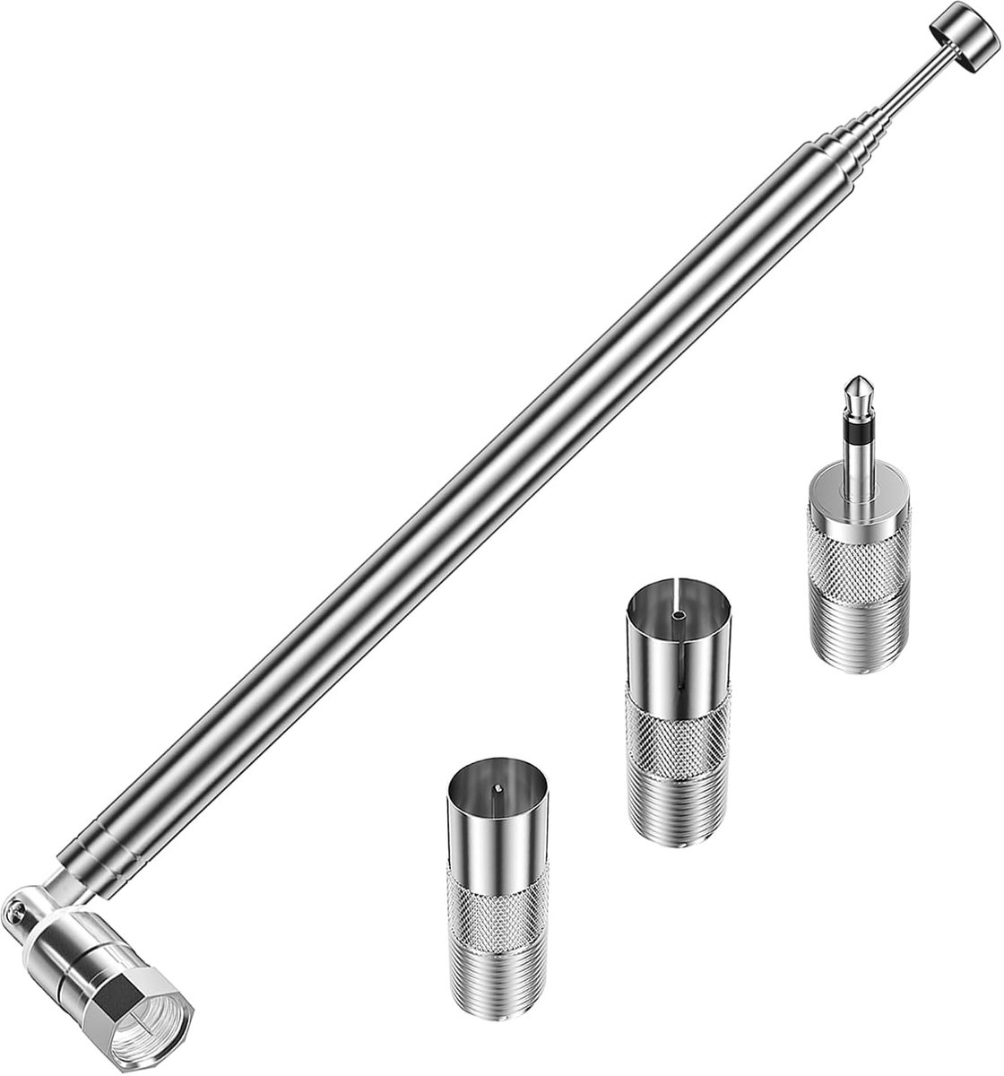 FM-antenne voor Hifi, Dab Radio Antenne 75 Ohm Telescopische TV-antenne Indoor F Type Connector met 3 stks F naar TV Type, F naar 3,5 mm Mannelijke Adapters voor Mini Systeem Radio