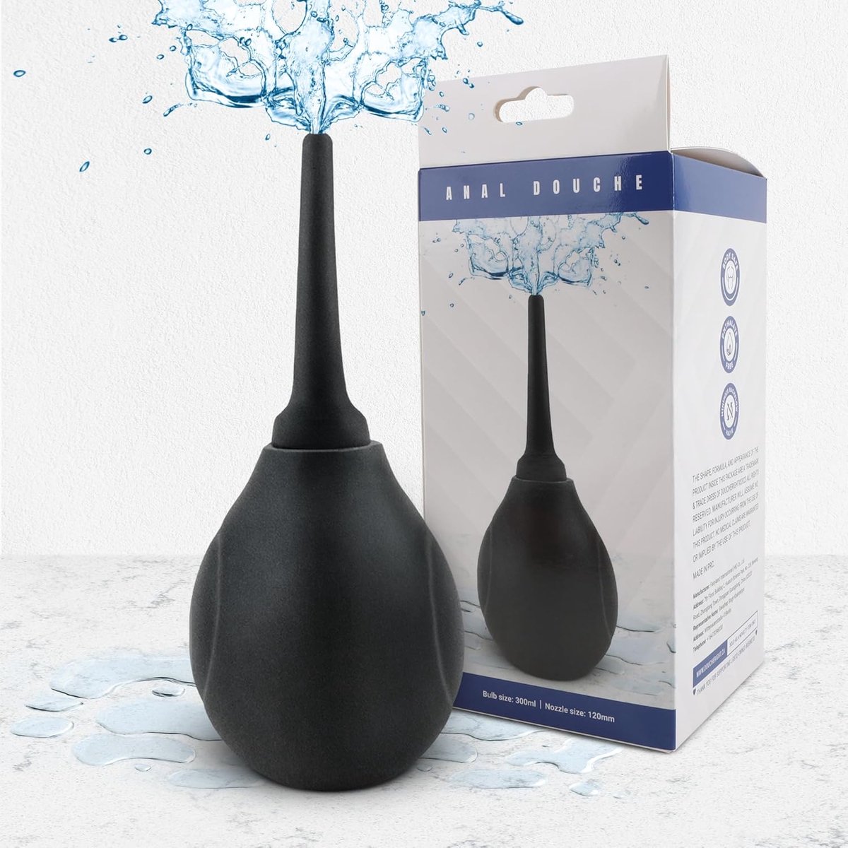 Bolpompset Enema Douche 310ML - Antirefluxdouche en Filter, Anale Douche Klysma voor Darmreiniging - Douche Right (Black, 300ML)