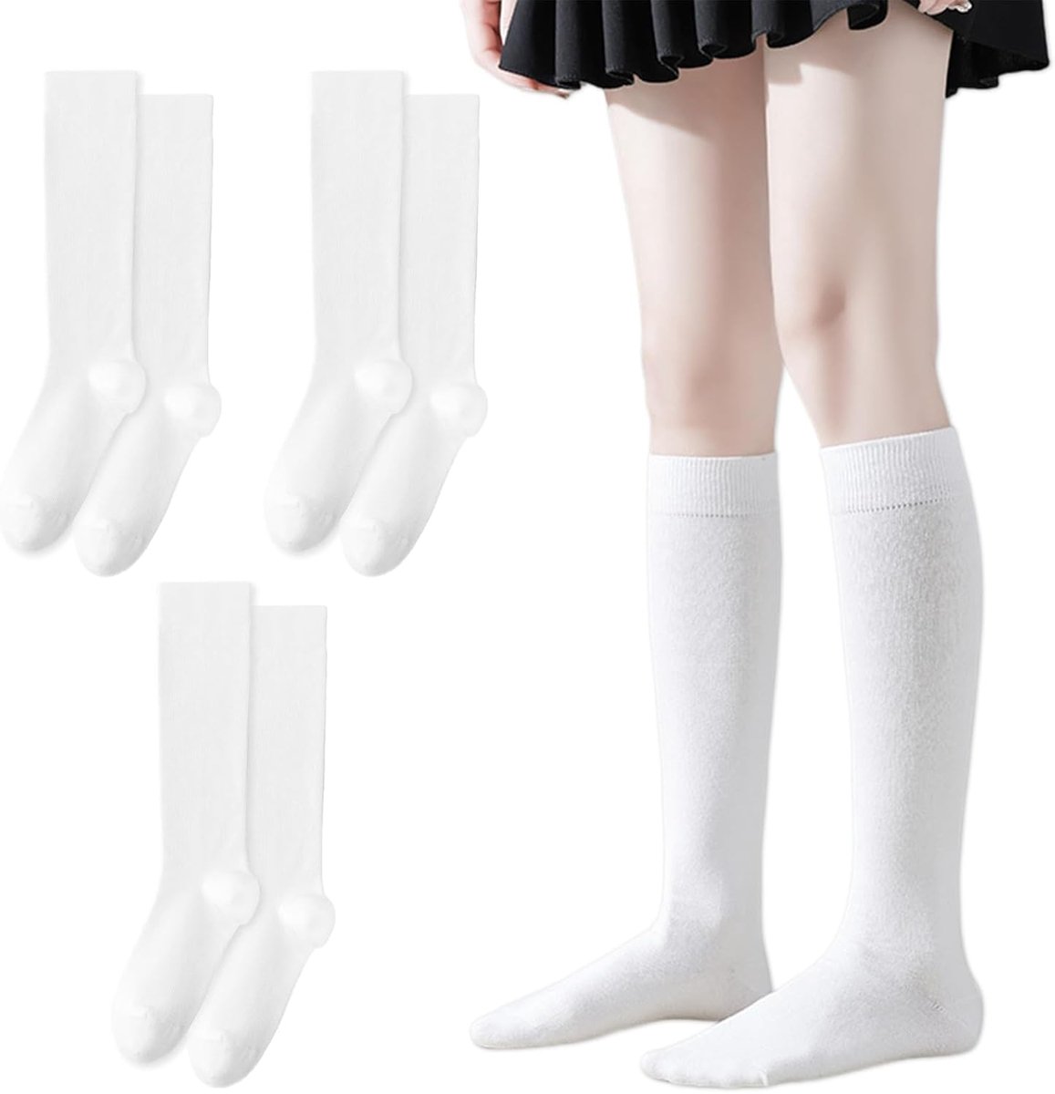 Kniekousen voor dames en meisjes, lange sokken, casual dijhoge sokken, kniehoge popsokken, witte kniekousen voor uniform, dansen, cosplay, podiumoptredens, dagelijks dragen (wit)