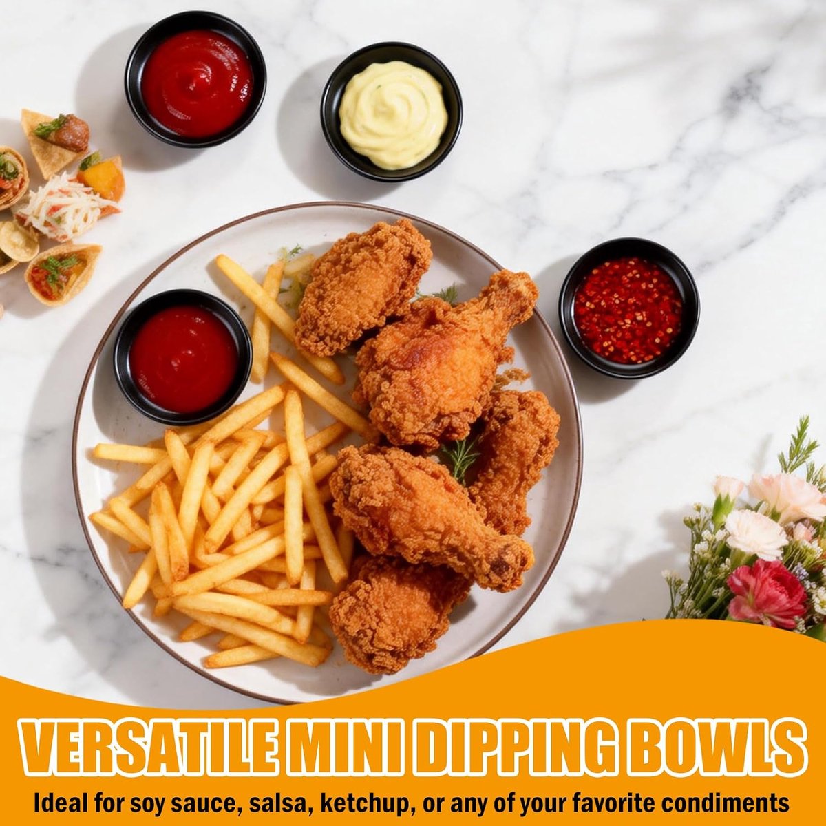 12 stuks zwarte melamine dipschalen sojasaus schaaltjes - sauskommen stapelbaar - dipschalen set