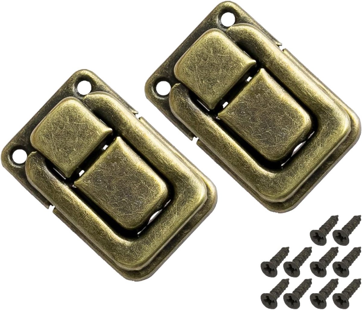 6492 metalen sluiting voor koffer, vintage, 2 stuks, 25 x 38 mm, bronskleurig
