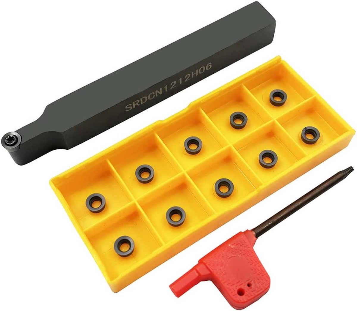 11 stks RCMT060204 MO Indexeerbare hardmetalen freesplaten Mesfrees met 1/2 "/ 12 mm SRDCN1212H06 Indexeerbare hardmetalen freesgereedschaphouder Metalen draaibank Snijgereedschap