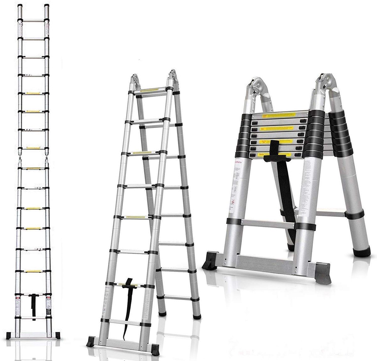 SnelShoppen - Telescopische ladder aluminium 5 m, 16 treden, maximale belasting 150 kg, lichtgewicht, ideaal voor tuin, kluswerk, onderhoud en meer