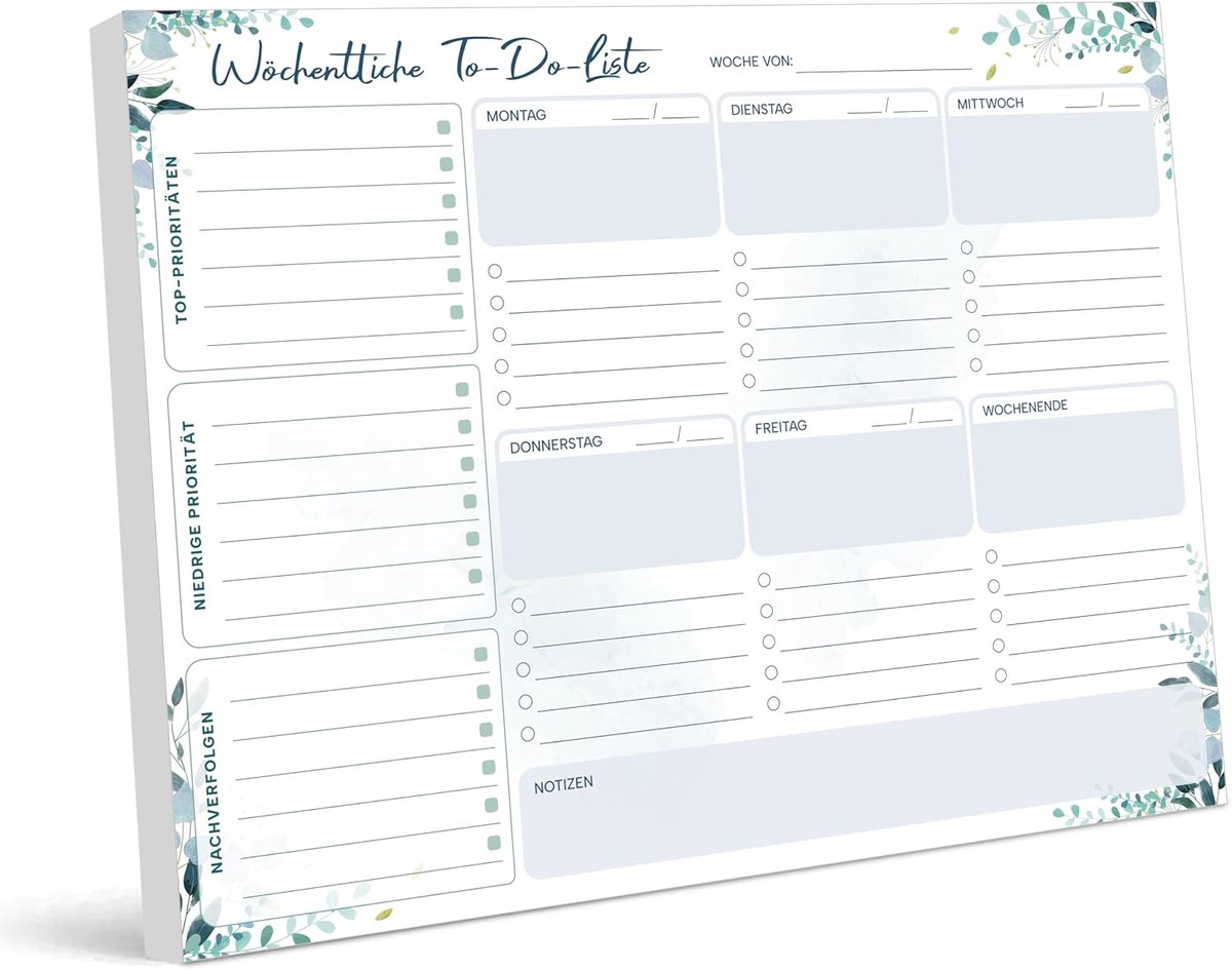 Weekplanner, bloemenpatroon, blauw