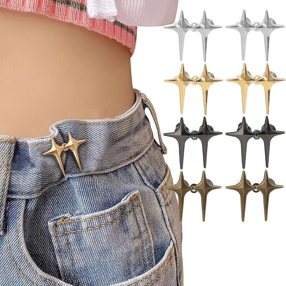 Knopen broeken nauwer maken clip, verstelbare broekband nauwer maken, naaivrije knoop broek verkleinen, broeksknoop om strakker te maken, tailleclip voor damesbroeken, jeans, rok (4
