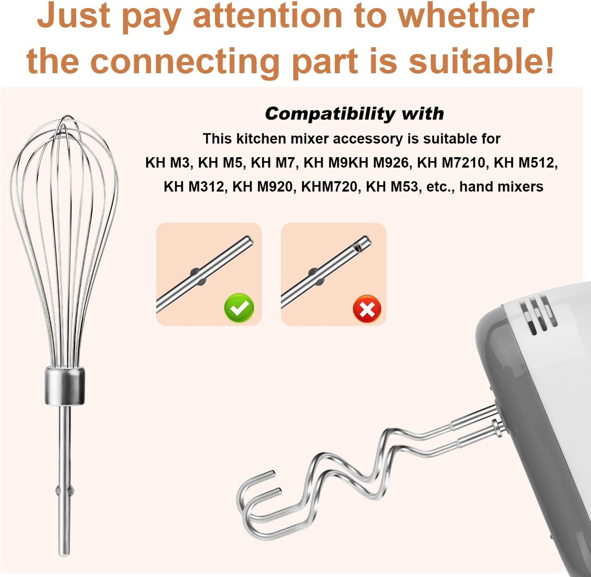 2st Handmixer Deeghaken voor Kitchenaid, Roestvrijstalen Deeghaak Kloppers Vervanging met 1st Draadstaaf Handmixer Garde-Opzetstukken voor Kitchenaid KHM 5KSM KSM KSMO KSMH thumbnail 2