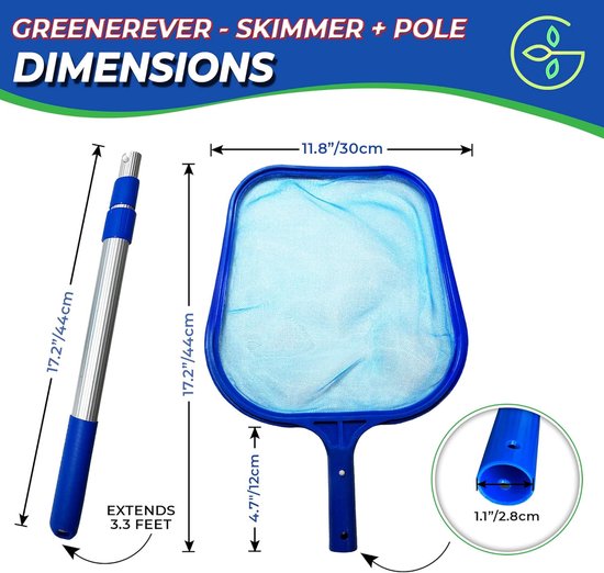 Skimmer Net met Poolstok (100 cm) Hot Tub Spa Leaf Cleaner Net Plastic omlijst fijnmazig net - Verwijdert gemakkelijk bladeren, puin, kleine deeltjes uit zwembaden, spa's, hottubs — afbeelding 3