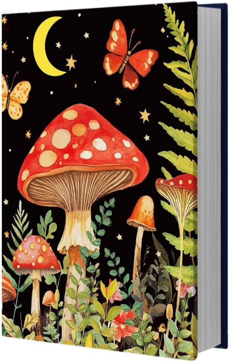Boekomslag met paddenstoelen, rekbaar jumbo stof, boekhoes, wasbaar, herbruikbaar, boekbeschermer voor harde kaft, studieboeken, paperback, tot 40 x 48,5 cm
