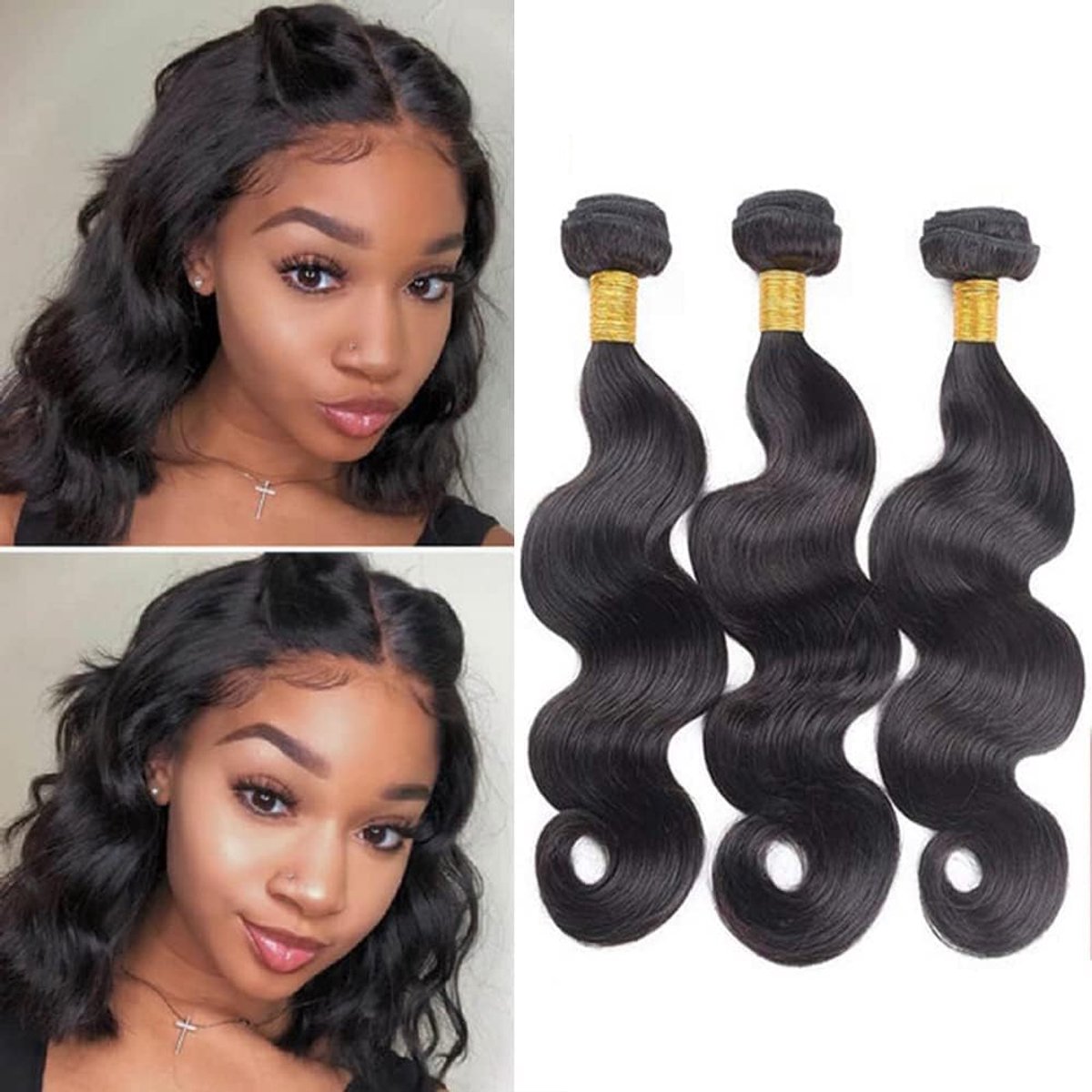 Wave Bundles Brazilian 100% Human Hair 3 Bundles 5A Weave Wavy Natural Curly Weave Menselijk Haar for Black Women Natural Black Color Haarextensies(8 8 8 Inches/210g)