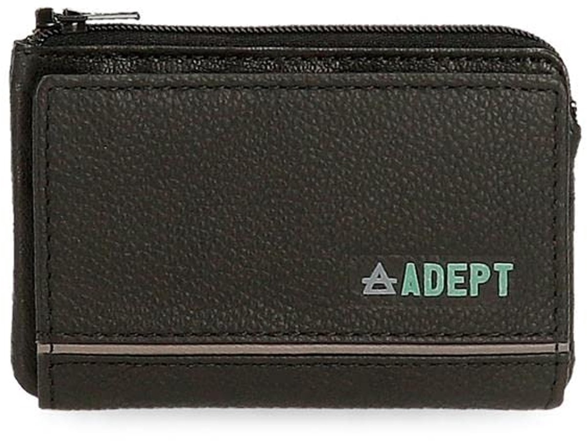 SnelShoppen - Zwarte leren portemonnee met kaarthouder 11 x 7 x 1,5 cm, compact en stijlvol, ideaal voor dagelijks gebruik