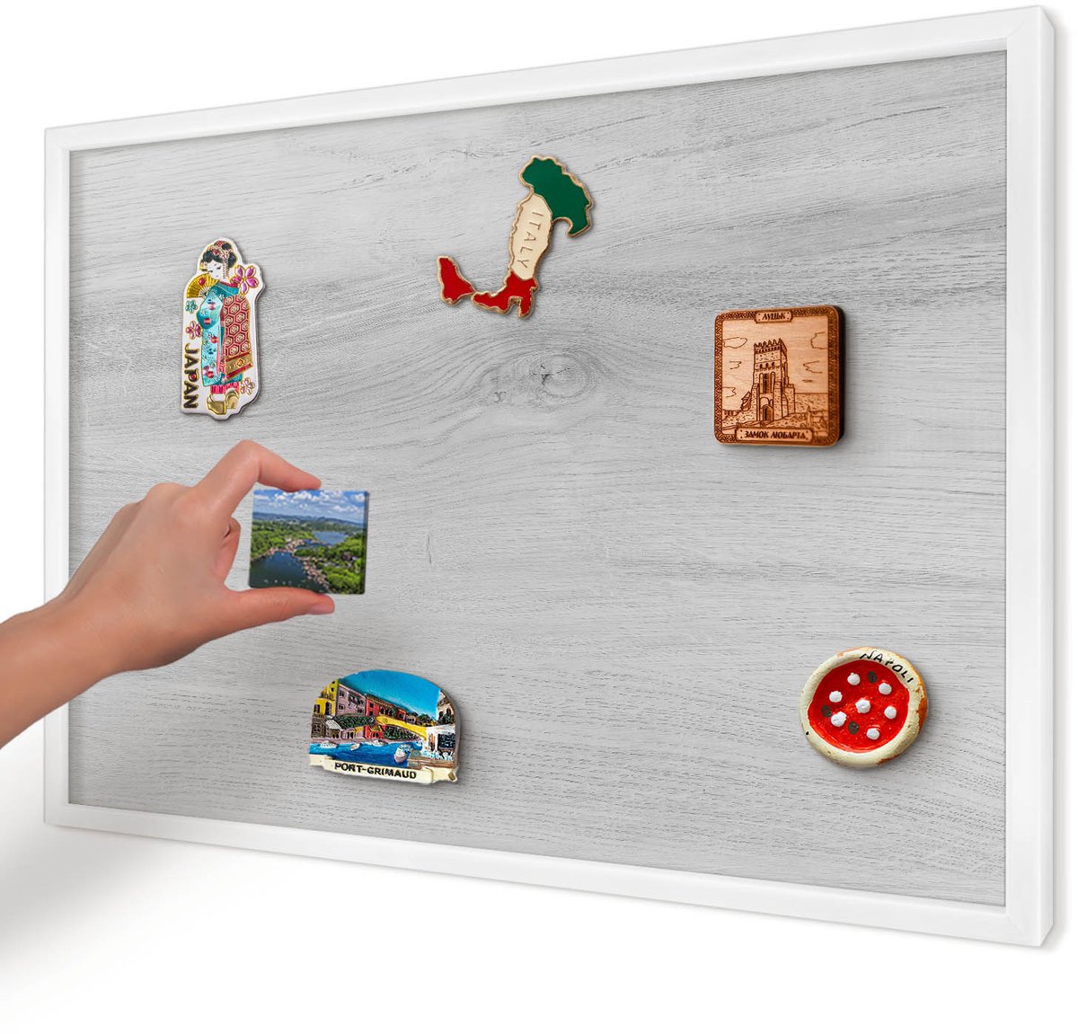 Artprintcave Grijs Magneetbord mit Witte Lijst - 60x40 cm - Houten Constructie Memobord Keuken - Minimalist Magnetische Organizer - Texturen
