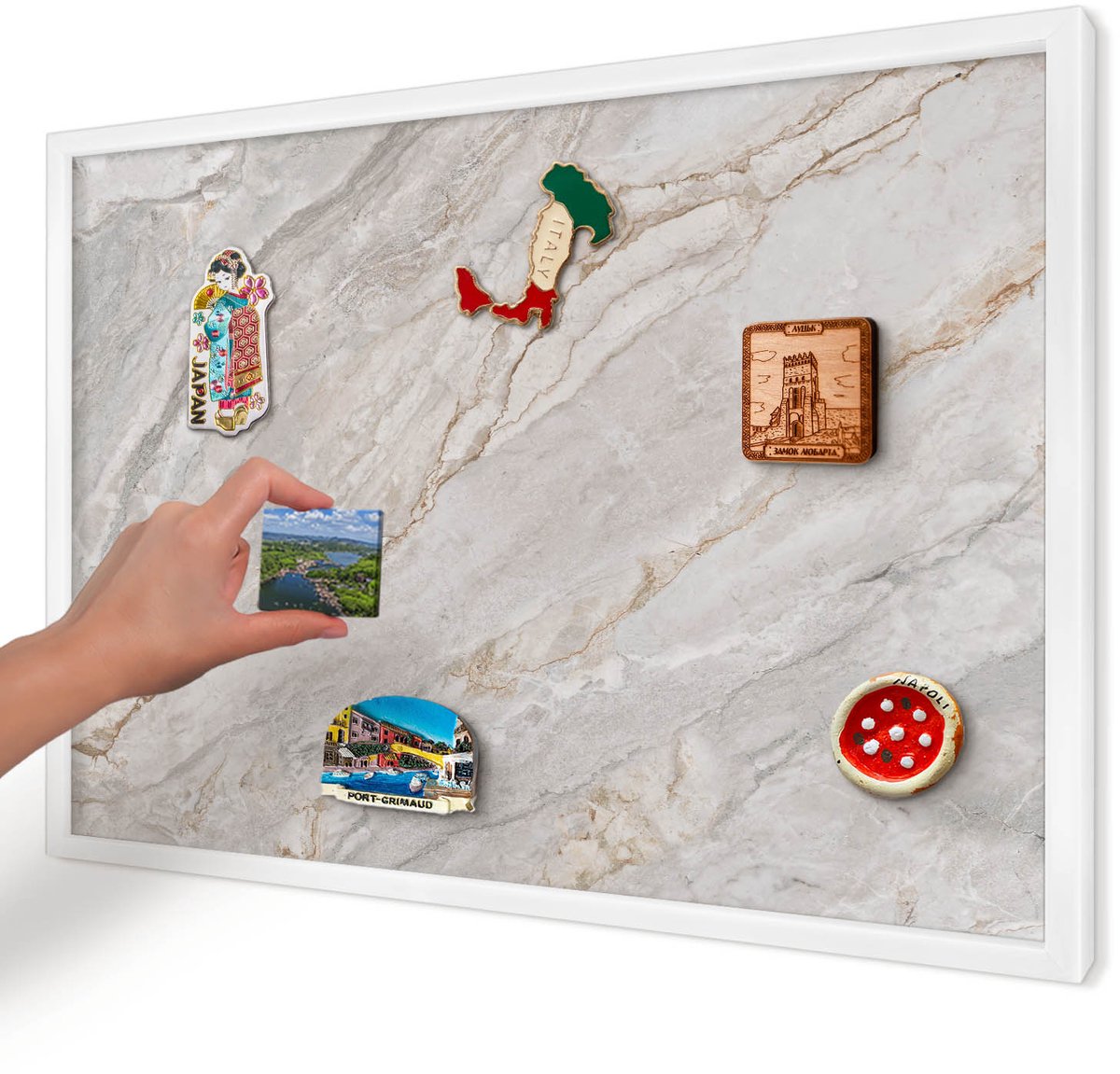Artprintcave Grijs Magneetbord mit Witte Lijst - 60x40 cm - Marmeren Elegantie Notitiebord - Modern Magneet Bord mit Frame - Texturen