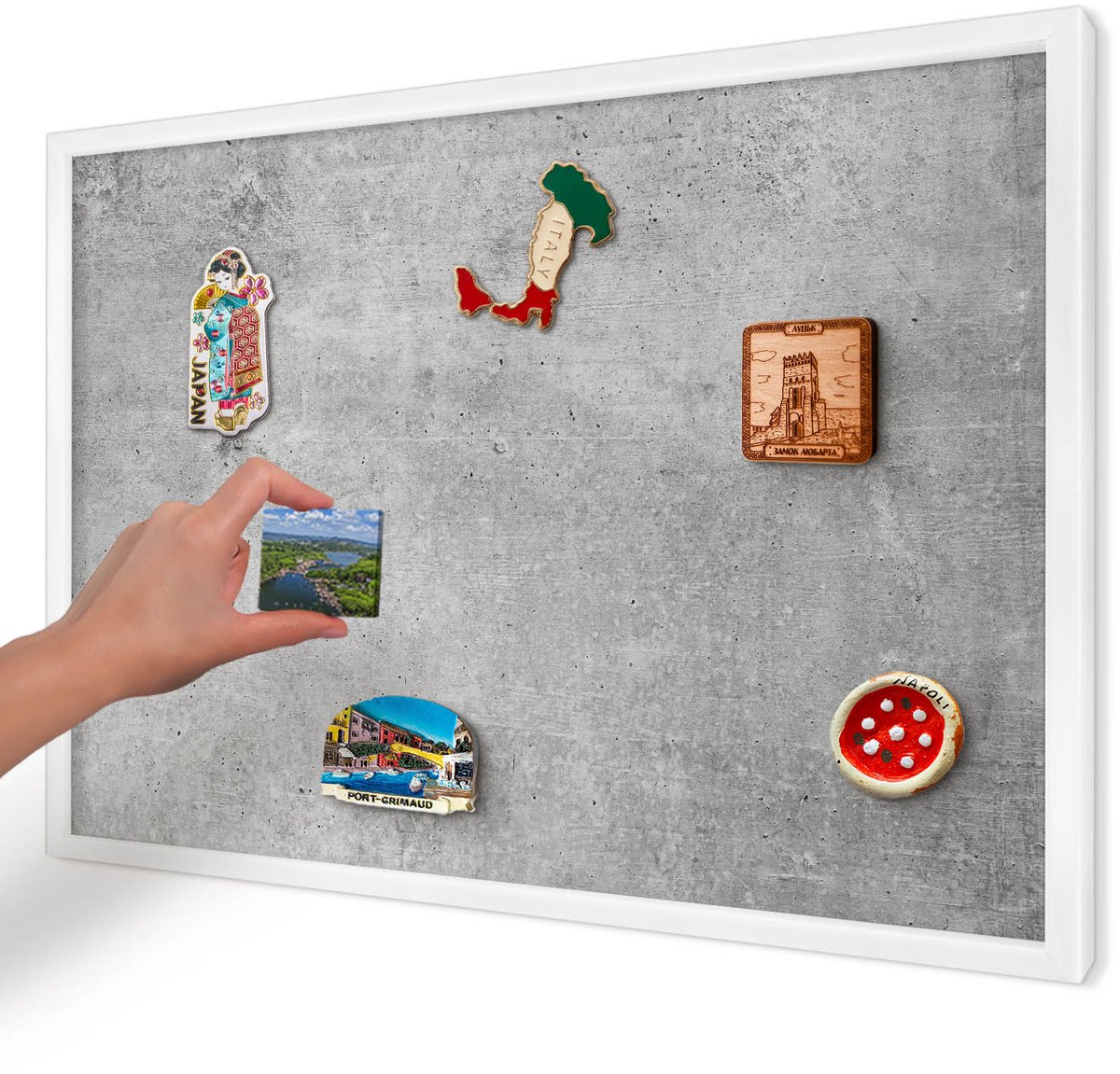 Artprintcave Grijs Magneetbord mit Witte Lijst - 60x40 cm - Concrete Minimalisme Bord Voor Magneten - Industrieel/Loft Magneetbord Voor Keuken - Texturen