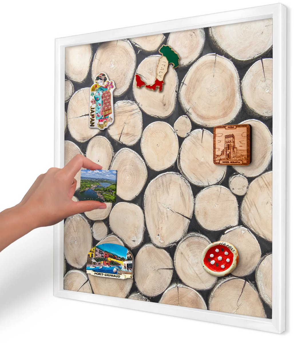Artprintcave Beige Magneetbord mit Witte Lijst - 50x50 cm - Houtstructuur Memobord Keuken - Rustiek Bord Voor Magneten - Texturen