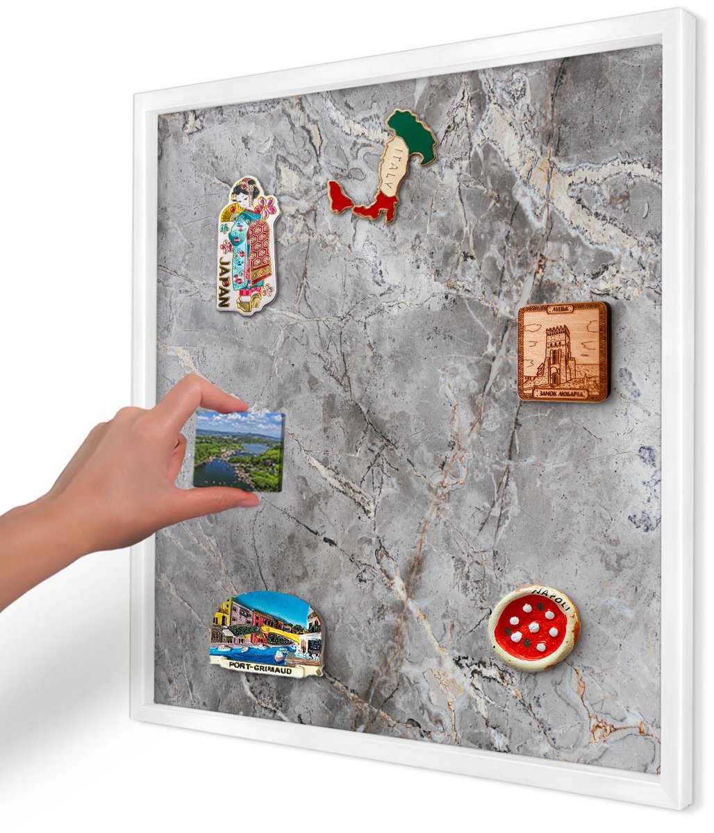Artprintcave Grijs Magneetbord mit Witte Lijst - 50x50 cm - Marmer Met Patroon Magnetisch Bord Voor Magneten - Klassiek Magneetbord Voor Foto's - Texturen