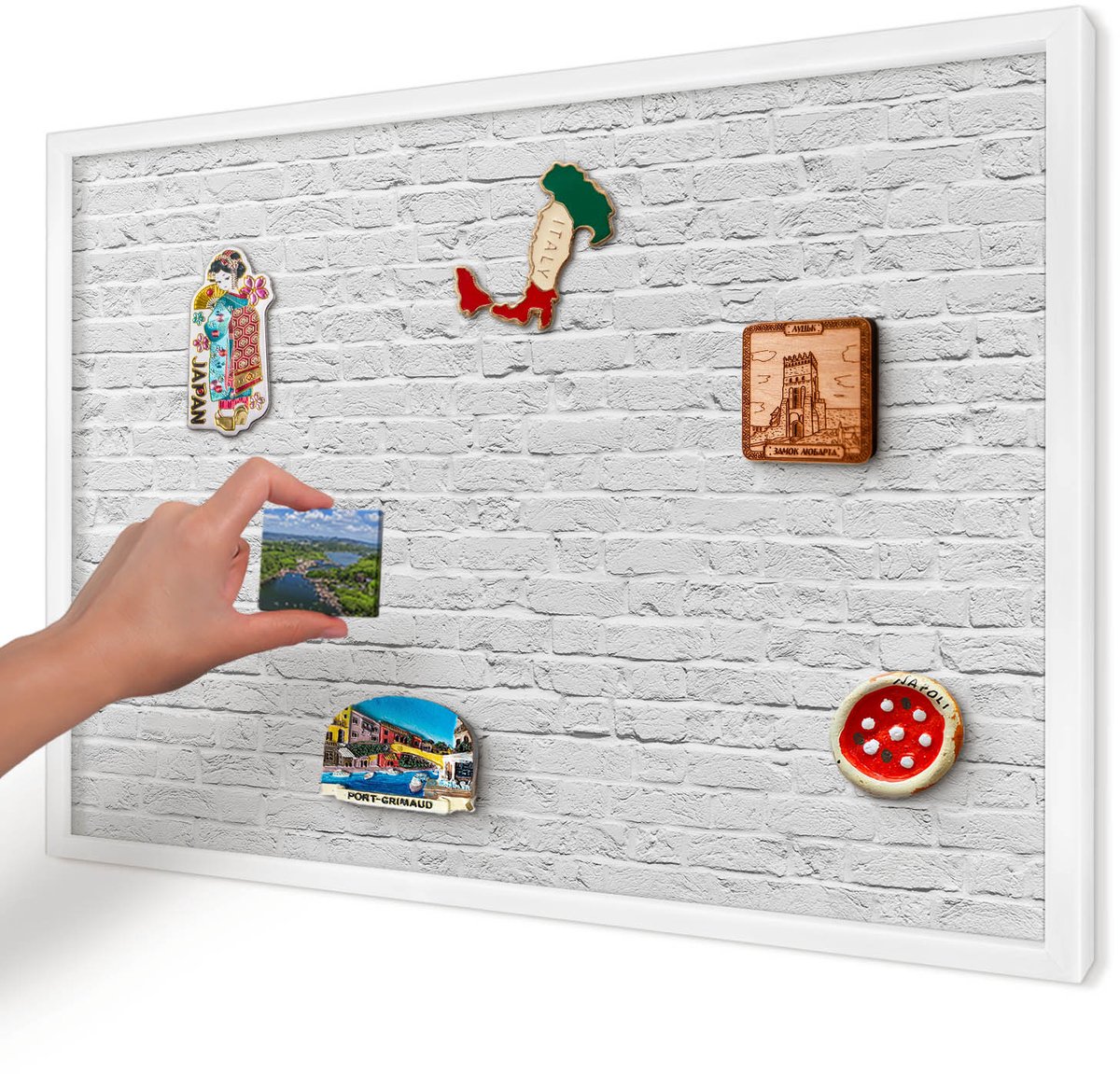 Artprintcave Wit Magneetbord mit Witte Lijst - 60x40 cm - Bakstenen Muur Memobord Keuken - Minimalist Notitiebord - Texturen